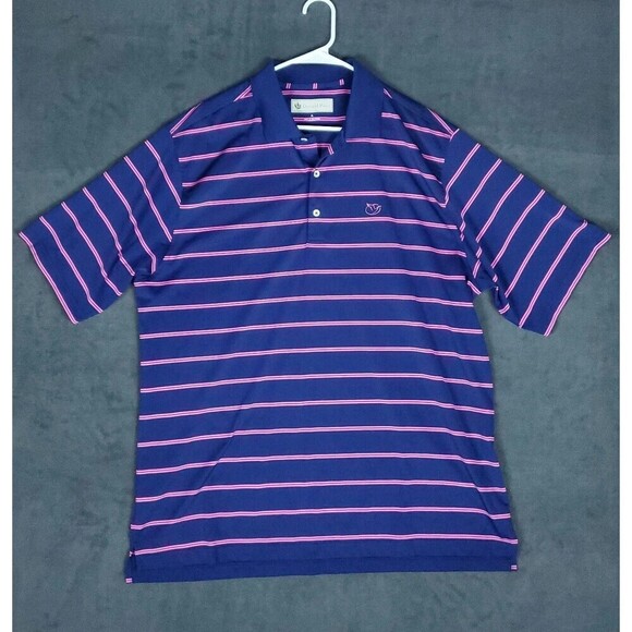 Donald Ross Men’s Polo Golf Shirt Size XL Striped Short Sleeve Blue Pink - Picture 1 of 8